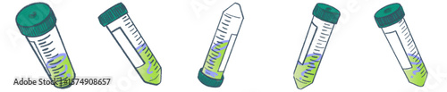 Colorful Science Centrifuge Tubes with Green Gradient Liquid and Fun Hand-Drawn Style