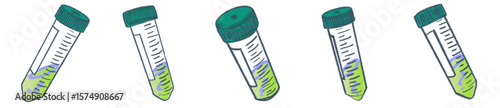 Colorful Science Centrifuge Tubes with Green Gradient Liquid and Fun Hand-Drawn Style