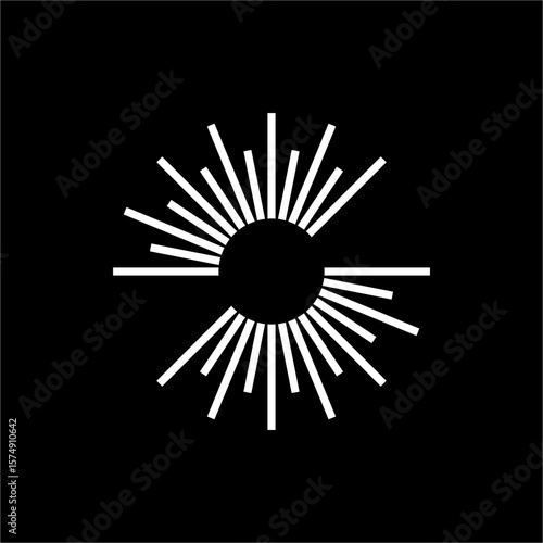 A clever logo that utilizes negative space to form the initial "S" among the sun's rays, symbolizing creativity, innovation. Suitable for Technology, Energy & Environment, Health & Wellness.