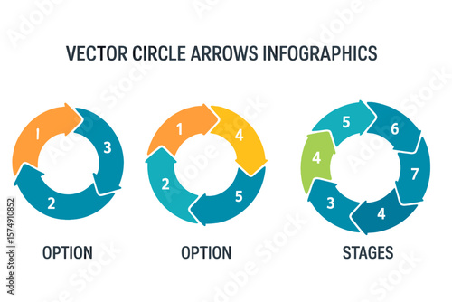 Infographics set of vector circle arrows, featuring 6 options for parts, steps, and cycles, ideal for creating diagrams, graphs, puzzles, and round charts to illustrate business concepts and