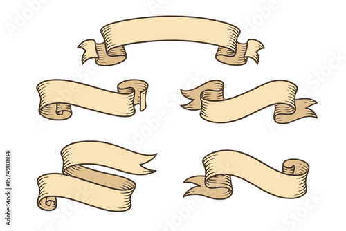 Vector illustration of old blank banners featuring a set of vintage scroll ribbons on a white background