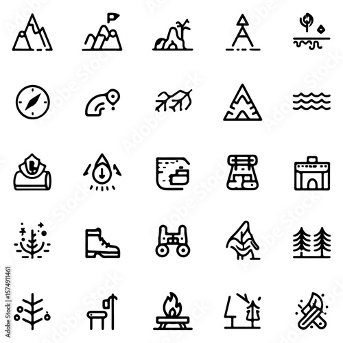 camping icons set