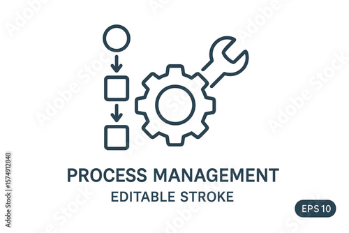 Editable stroke vector illustration eps10 of a process management icon, optimization operation, fix strategy industry, transmission gear wheel, and thin line web symbol on a white background