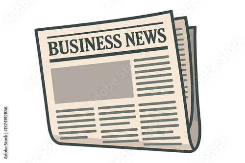 Vector illustration of a business news tabloid folded in half, displaying the title page of financial newspapers and a daily journal