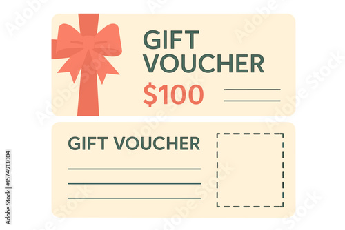 Vector illustration of a gift voucher template, showcasing both the back and front sides of the coupon