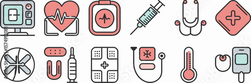 Medical emergency icons in flat design – Great for health-related apps, digital interfaces, or emergency awareness campaigns.