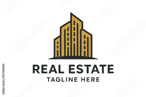Black Gold Real Estate Logo’ is a construction architecture building logo design template element