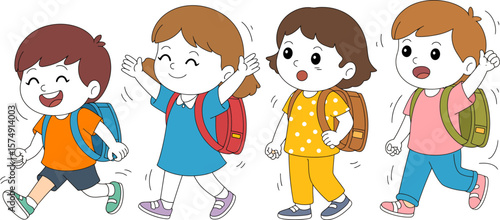 Cartoon kids going to school vector illustration children with backpacks back to school clip art design