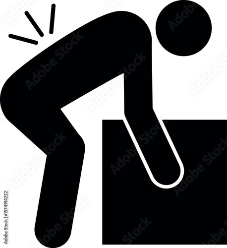 Heavy box lifting hazard sign. Back pain safety sign.