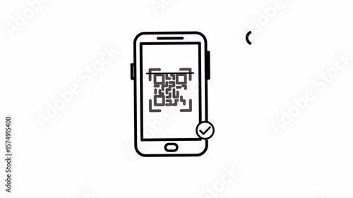 Mobile QR Code Payment Success Line Art Animated Looping Video Alpha Channel Icon