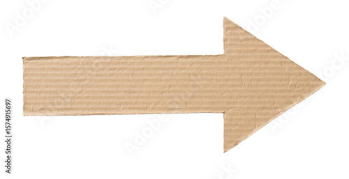 Brown cardboard arrow on transparent background. PNG 
