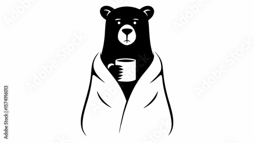 Illustration of a bear in a robe holding a mug against a white background in a vector format