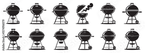Black barbecue grills with wheels and handles cooking outdoor