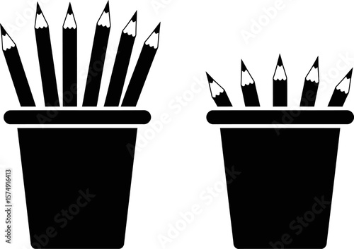 Pencil holder icon vector illustration stationery drawing tool black and white clip art office supply art design