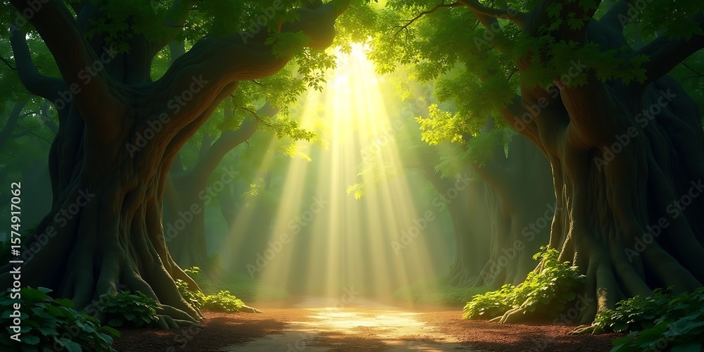 Obraz premium Framed Sunlight in Overhead Forest Canopy