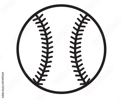 Baseball vector illustration showing a white leather baseball with red stitching on a black background