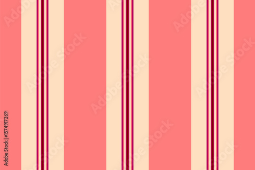 British textile lines background, christmas card texture fabric pattern. Periodic seamless stripe vertical vector in bisque and pink colors.