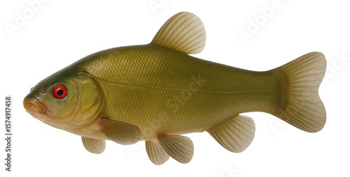 Tench with olive-green body and small, red eyes