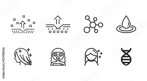 Skincare and Beauty Line Icons Vector – Facial Treatment, Haircare, and Hydration Symbols Pack