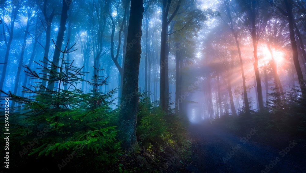 Fototapeta premium Explore the mystical foggy forest a scenic landscape photography background image hd