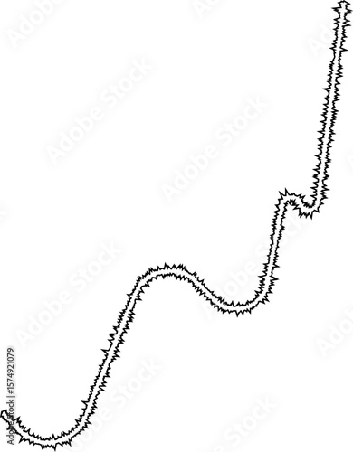 A line with uneven peaks formed by sharp, curving transitions creating a jagged and dynamic outline.
