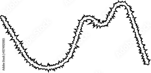 A zigzag path with sharp, uneven curves and irregular transitions, creating a dynamic and jagged outline.