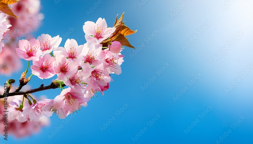 Obraz premium cherry blossom branch with pink flowers against a blue sky