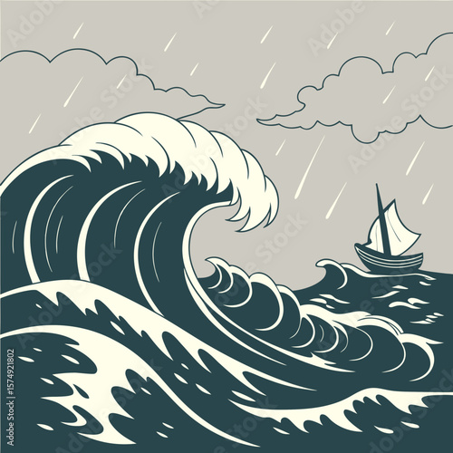 Hand drawn marine stormy weather