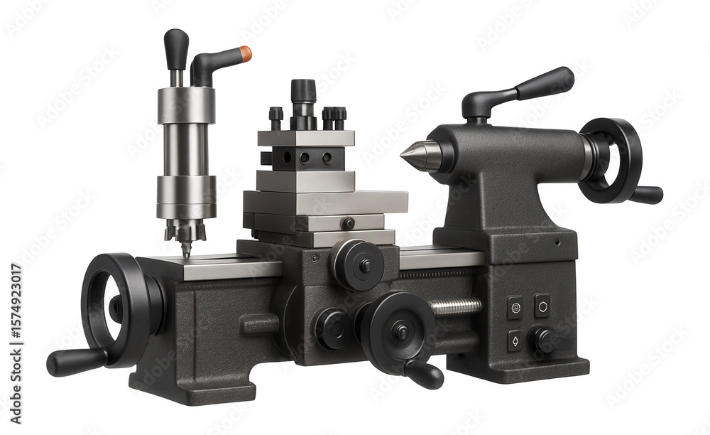 Fototapeta premium Manual turret lathe with a milling attachment and quick-change tool post for versatile machining in a general engineering workshop