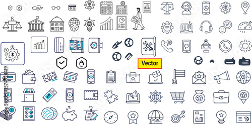 Business marketing finance management strategy vector icon set collection design for web and mobile app ui kit vector art line
