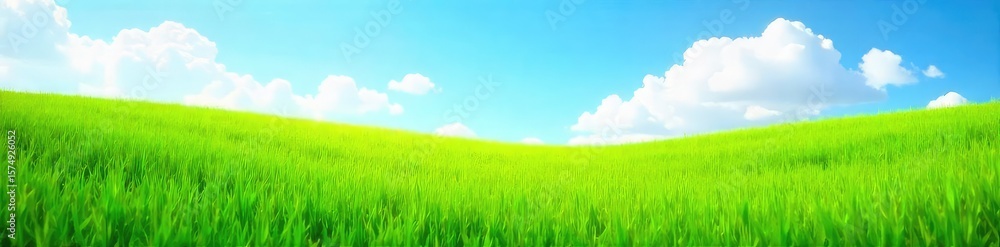 Obraz premium Lush, vibrant green grass stretches to the horizon under a bright summer sky Perfect for nature, spring, environmental, or landscape projects Enjoy this high-resolution image , green, botany