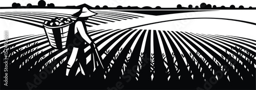 Minimalist Black and White Harvest Field