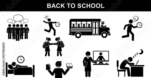 Back to school vector illustration with students teachers and school bus for education designs