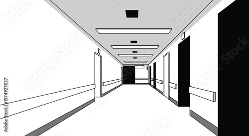 Minimalist Hospital Corridor Vector