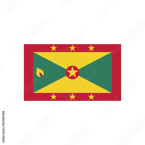 Illustration of the grenada flag with a red border and stars and a nutmeg symbol on the flag