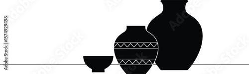 Illustration of Minimalist vector design of pottery ceramics craft by a world-class graphic designer. black and white,  no text, minimalist, abstract, clean white bac