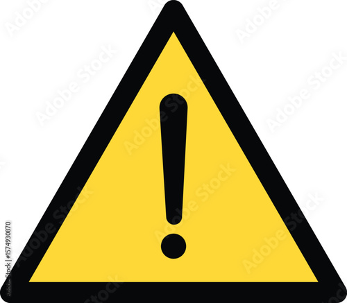 Yellow triangle warning sign with black exclamation mark isolated on transparent background