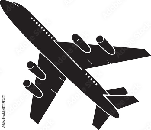 Jet Airplane Black Silhouette With Four Engines Commercial Airline Vector Illustration Design For Travel And Transportation Concepts Isolated On White