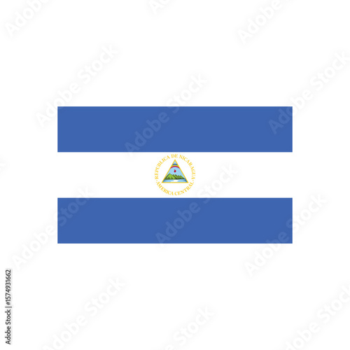 A detailed view of the nicaraguan flag featuring blue and white stripes with the coat of arms emblem centered
