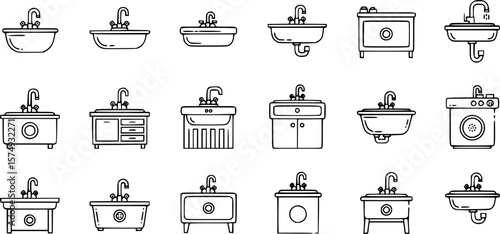 vector set of Sink icon set in thin line style
