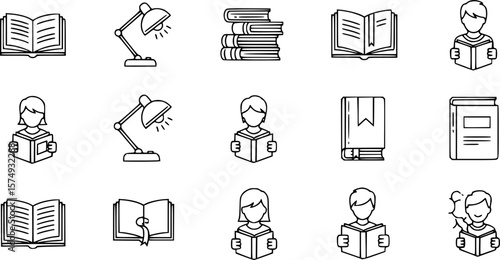 vector set of Reading icons set in thin line style, Book icon set in thin line style
