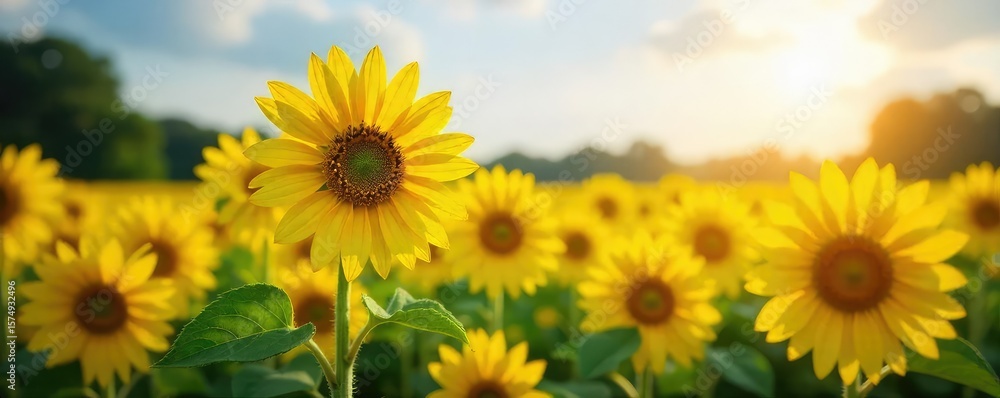 Obraz premium Vibrant yellow sunflowers in full bloom, basking in the summer sun A stunning display of nature's beauty, perfect for bright and cheerful imagery , garden, plants, organic