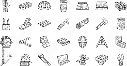vector set of Wood icon set in thin line style
