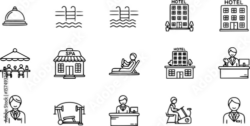 vector set of Hotel icon set in thin line style

