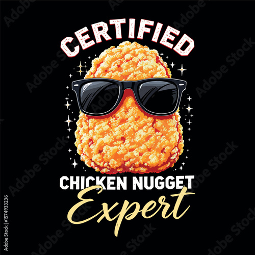 Chicken Nugget Expert T-Shirt Design with Cool Sunglasses.