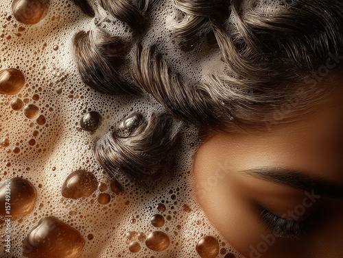 Intimate View of Natural Hair Being Washed, Soapy Bubbles