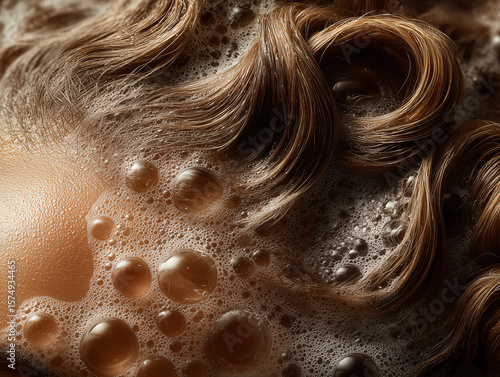 Authentic Textured Hair in Lather, Extreme Close-Up