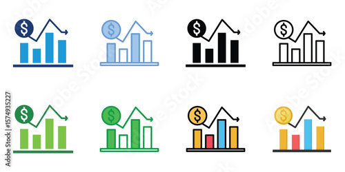 Stock Investment Icons Set Vector Multiple Style Collection