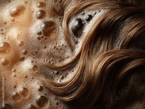 Ultra Close-Up of  Textured Hair in Soapy Water Lather