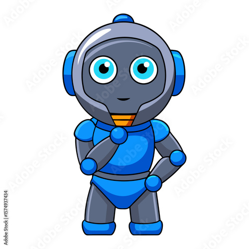 Cute cartoon robot with blue and grey body android cyborg